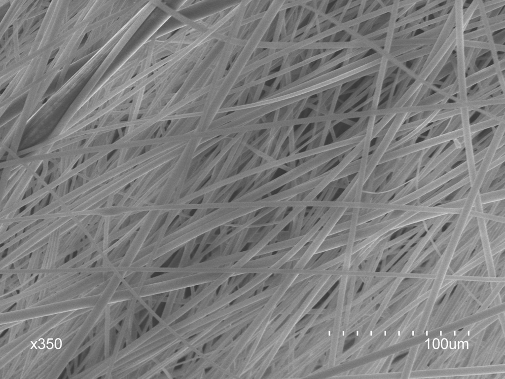 Magnified image of air filter fibers.