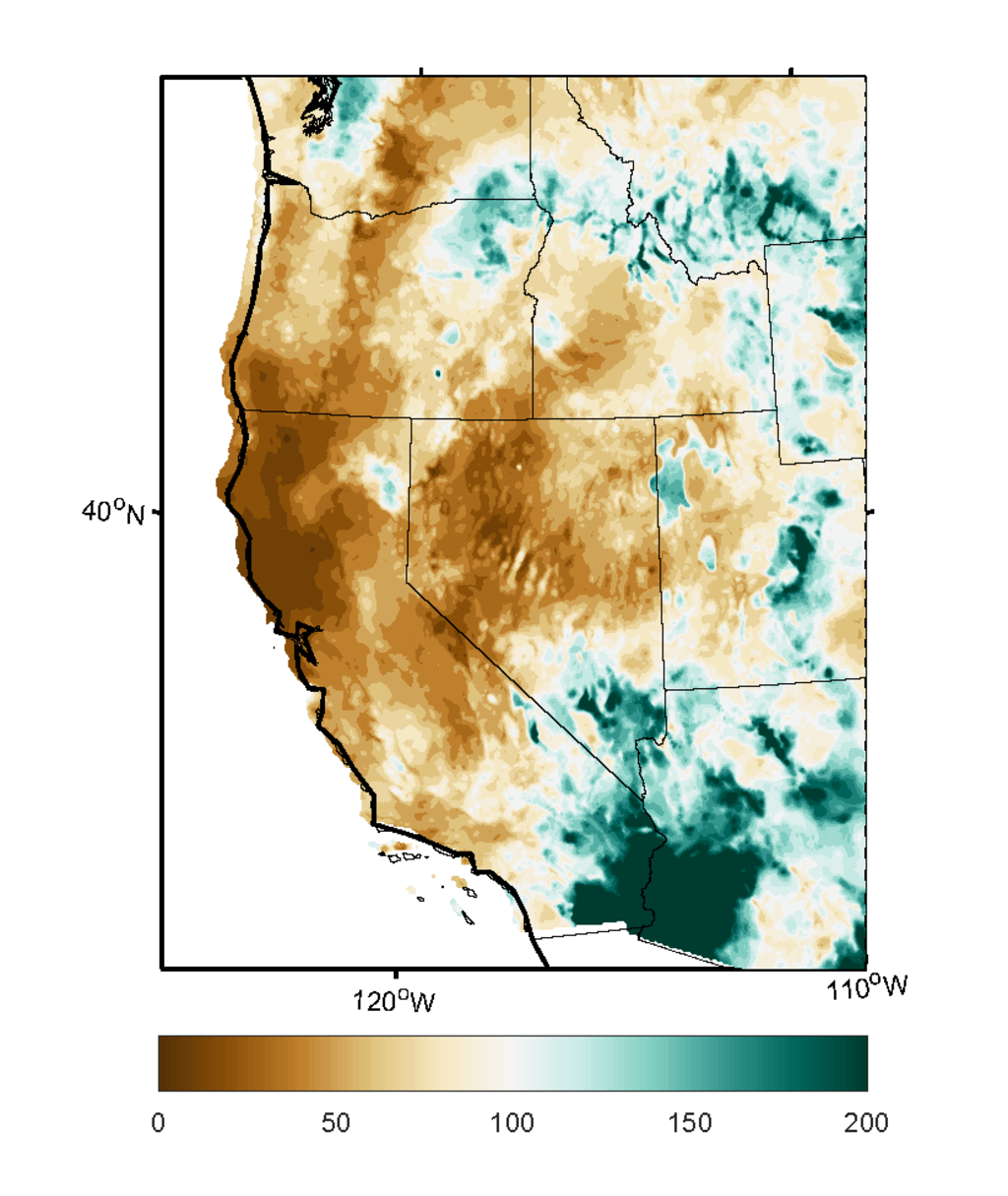 map of the western United States showing drought conditions in early 2020