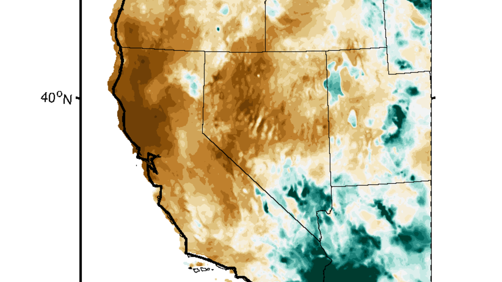 map of the western United States showing drought conditions in early 2020
